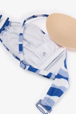 Top biquíni bandeau estampado ondas