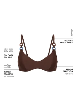 Top biquíni com aro interno castanho