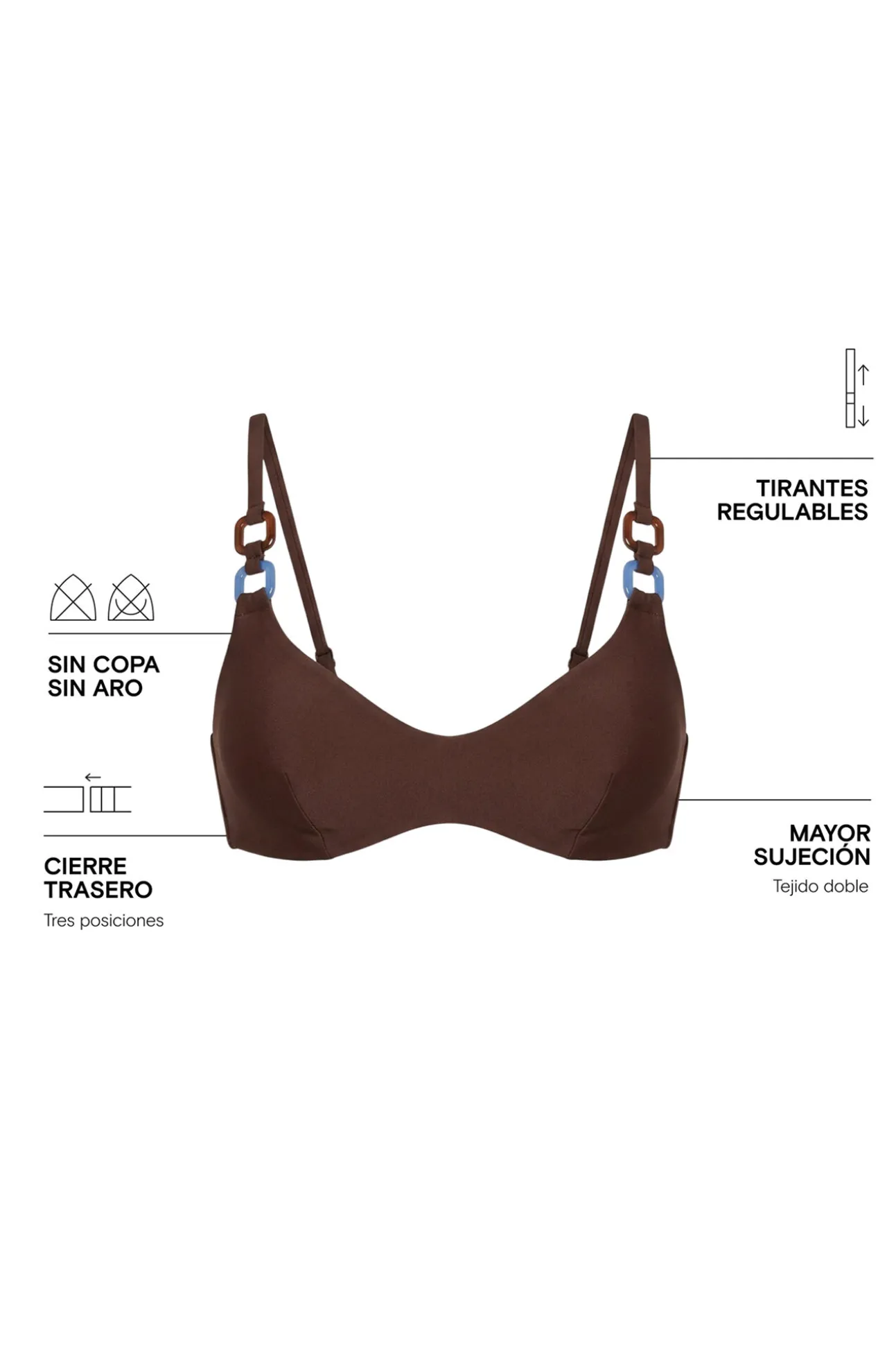 Top biquíni com aro interno castanho