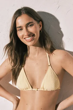 Top biquíni cortina em textura de losango amarelo