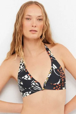 Top biquíni halter em tecido estampado