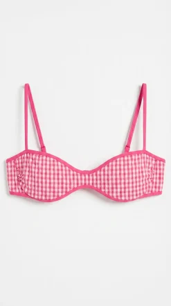 Top biquíni horizontal estampado vichy rosa lurex