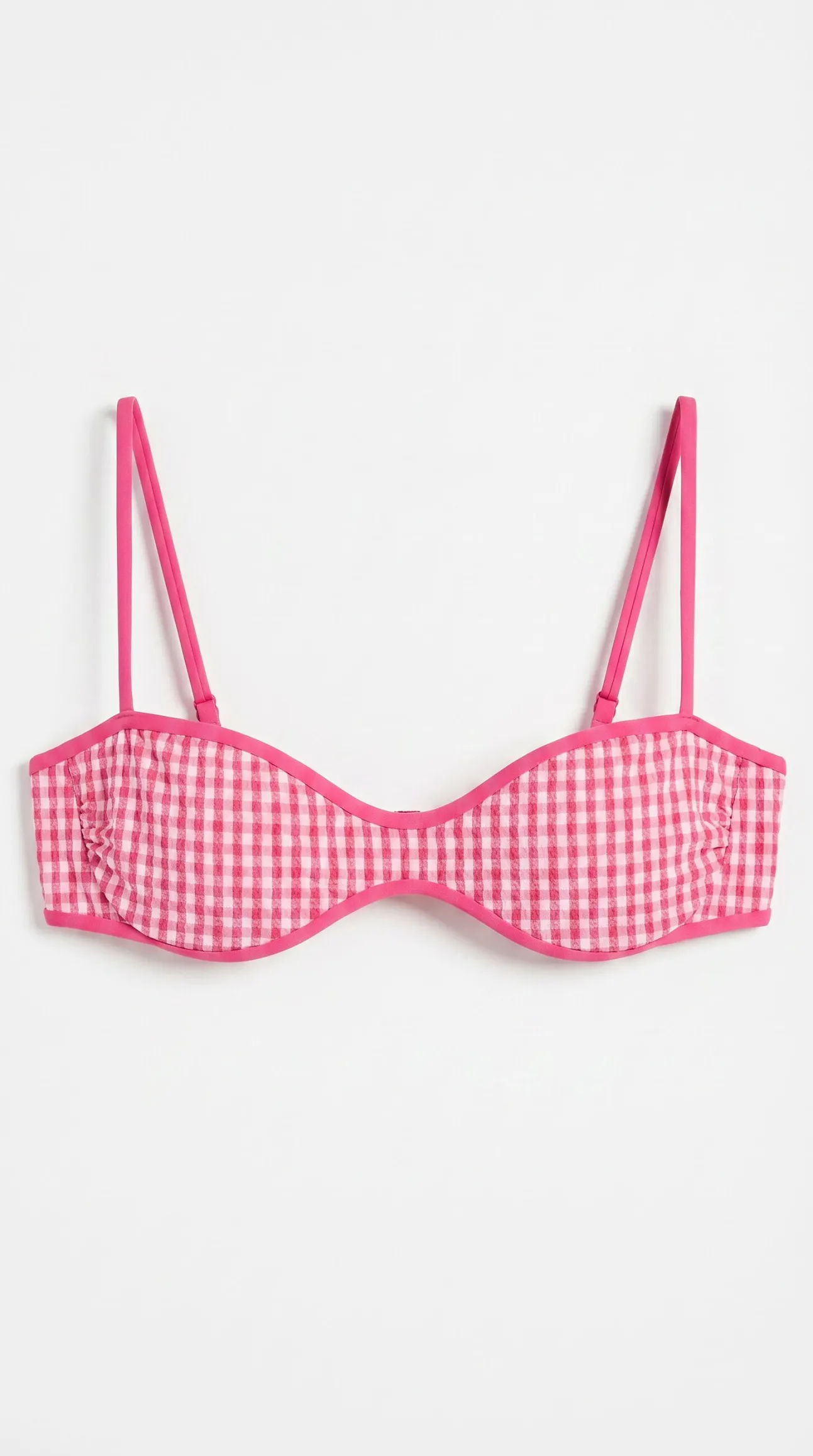 Top biquíni horizontal estampado vichy rosa lurex