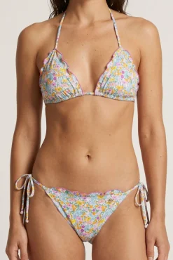 Top biquíni triangular com folho floral