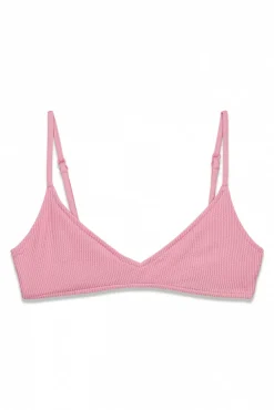 Top biquíni triangular com textura crinkle rosa