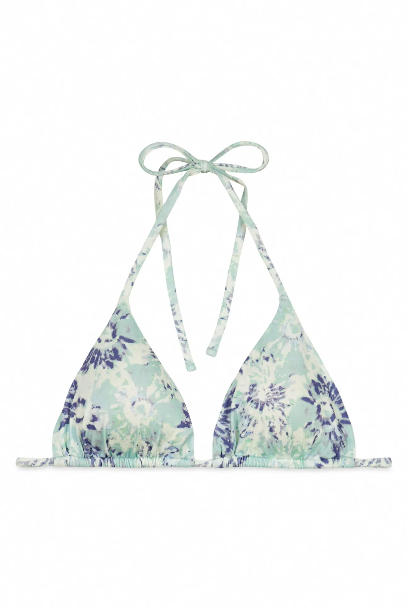Top biquíni triangular de cortina estampado Tie Dye verde