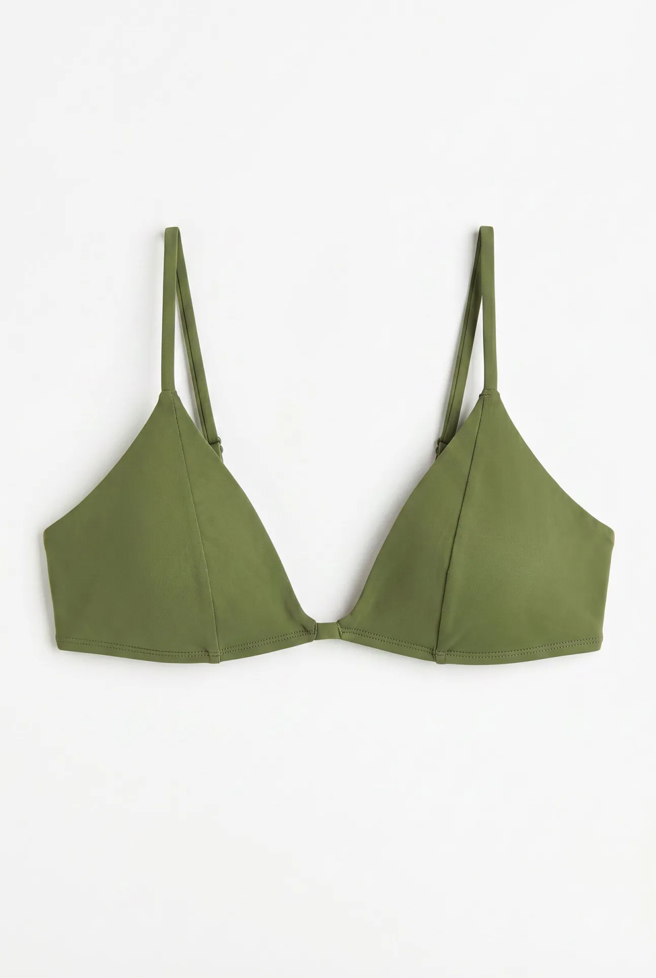 Top biquíni triangular efeito seda verde