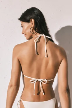 Top biquíni triangular em lantejoulas branco