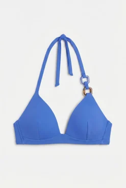 Top biquíni triangular fixo azul