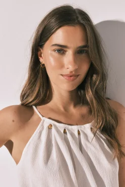 Top de alças com missangas branco