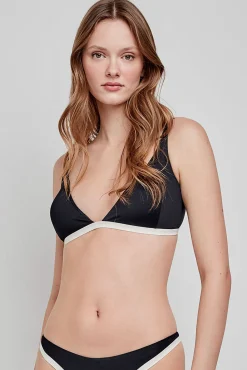 Top de biquíni triangular estampado preto