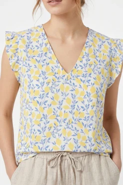 Top fluido estampado sem mangas