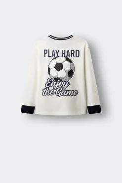 T-shirt de manga comprida com bola de futebol para criança