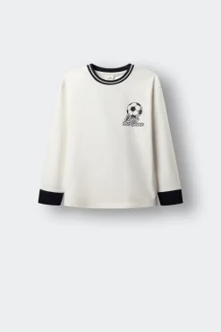T-shirt de manga comprida com bola de futebol para criança