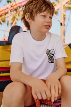 T-shirt de manga curta com caveira surfista para menino