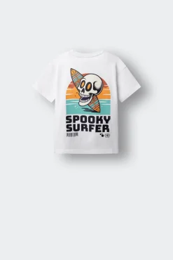 T-shirt de manga curta com caveira surfista para menino