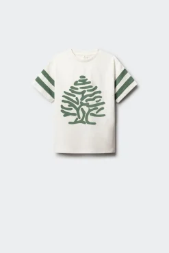 T-shirt de manga curta com árvore às riscas para criança