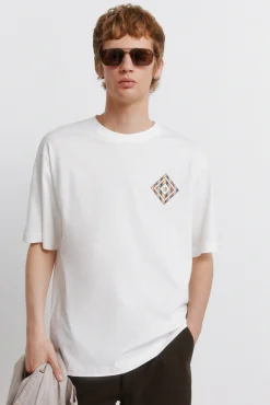 T-shirt de riscas em losango