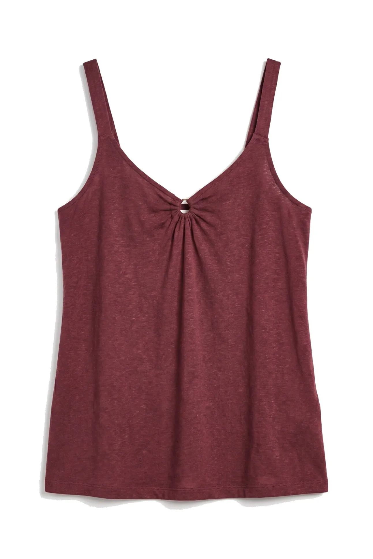 T-shirt alças com aro e franzido grená