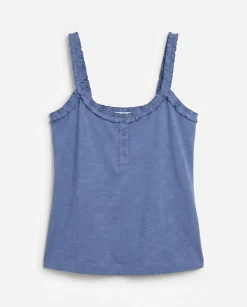 T-shirt alças com folhos em algodão azul