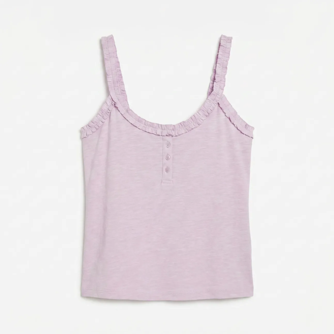 T-shirt alças com folhos em algodão rosa