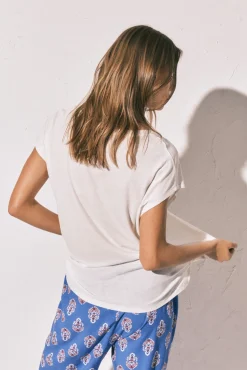 T-shirt curta em viscose e linho bege