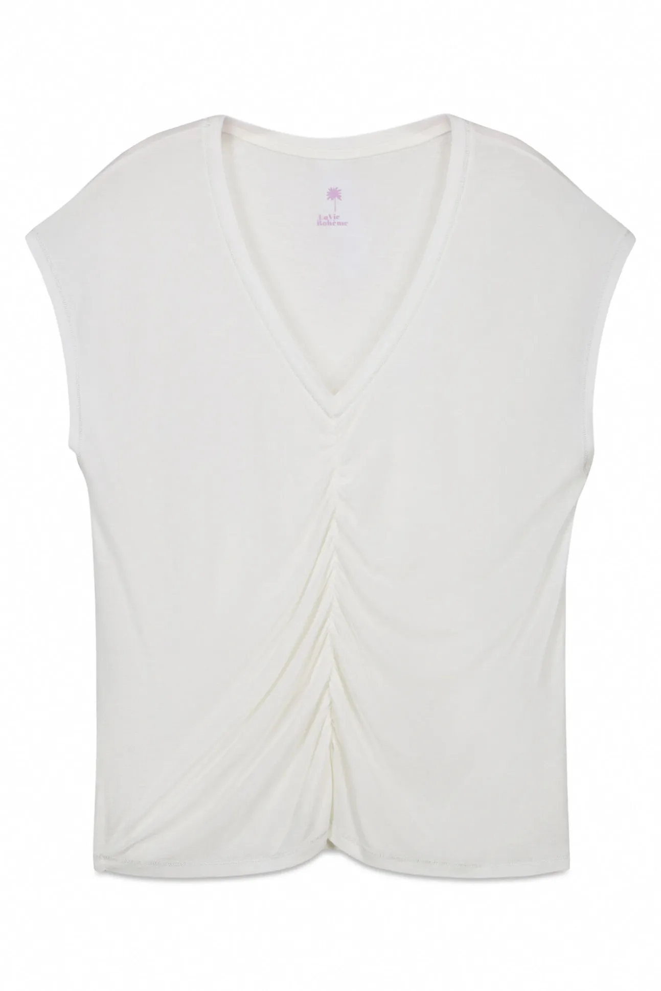 T-shirt curta em viscose e linho bege