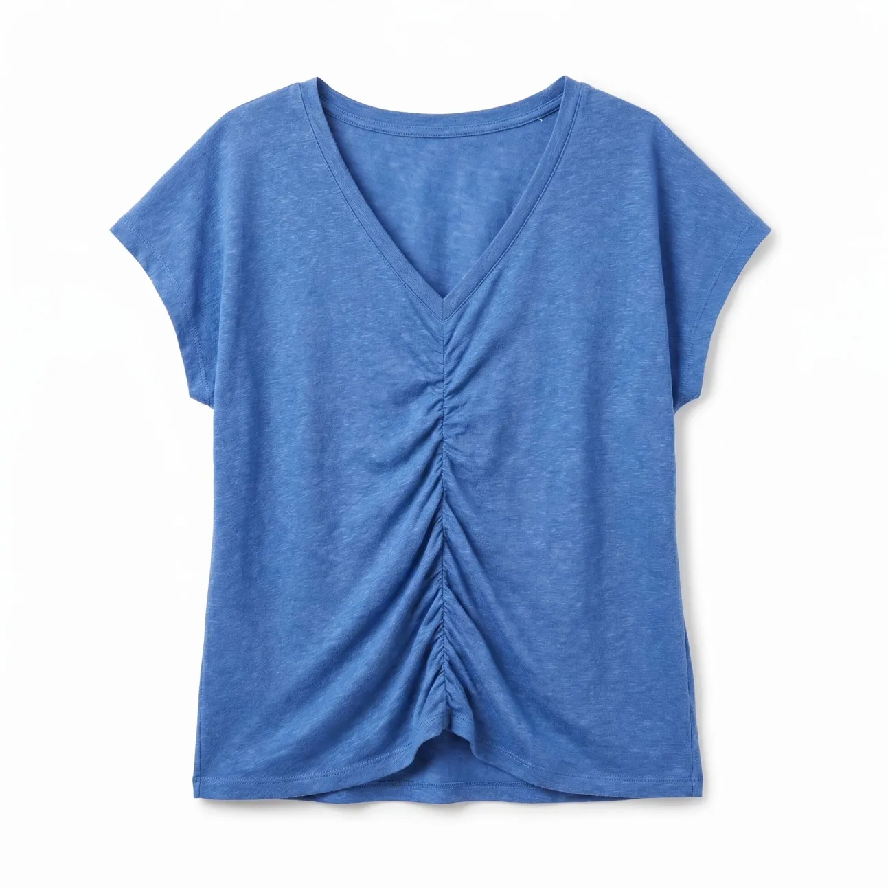 T-shirt curta em viscose e linho azul