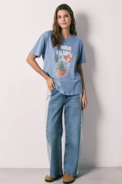 T-shirt de manga curta 100% algodão azul