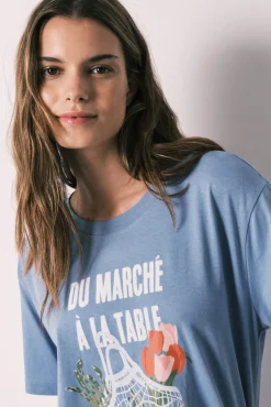 T-shirt de manga curta 100% algodão azul