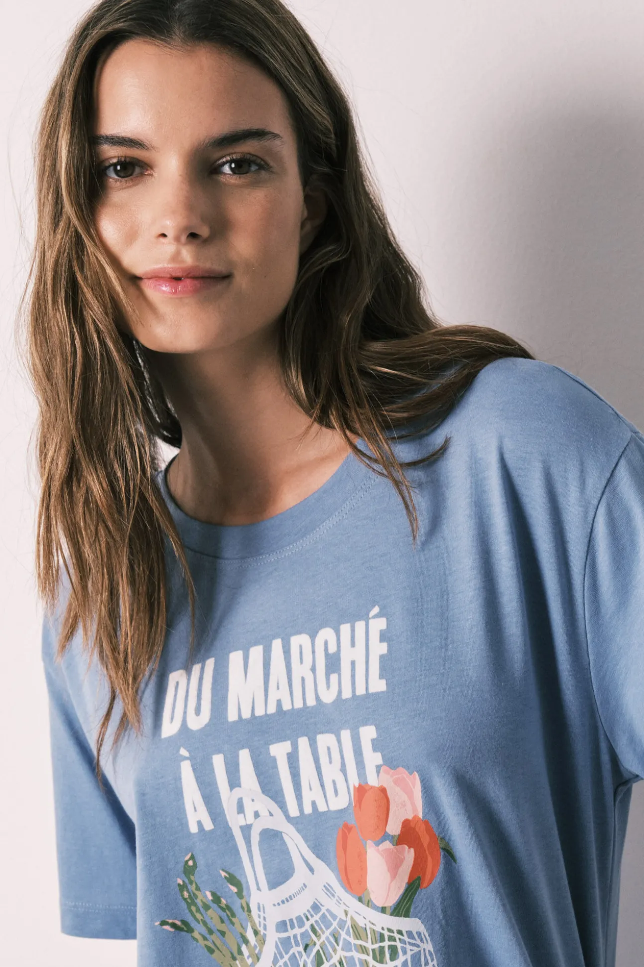 T-shirt de manga curta 100% algodão azul