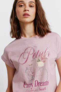 T-shirt de manga curta com cavas e flores