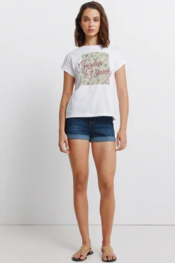 T-shirt de manga curta com cavas e flores