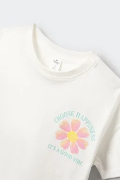 T-shirt de manga curta com flor para menina