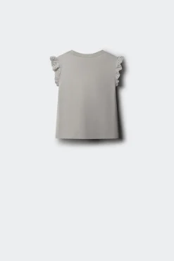 T-shirt de manga curta com folho bordado para menina