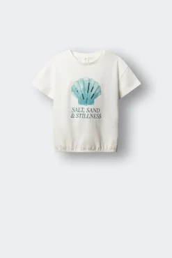T-shirt de manga curta com lantejoulas concha menina