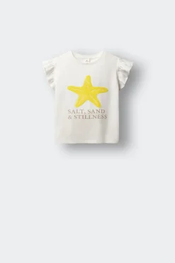T-shirt de manga curta com lantejoulas estrela-do-mar menina