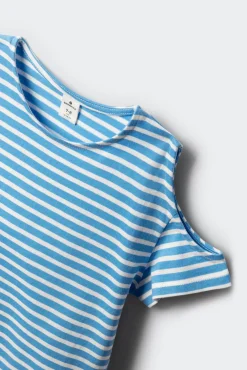 T-shirt de manga curta com ombros descobertos para menina