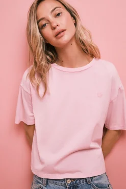 T-shirt de manga curta em algodão rosa
