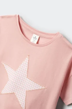 T-shirt de manga curta estampado vichy menina