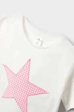 T-shirt de manga curta estampado vichy menina