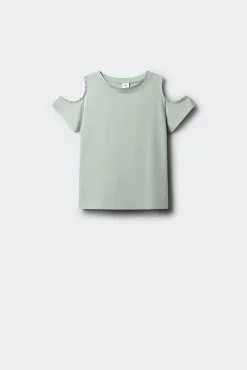 T-shirt de manga curta ombros descobertos com tachas menina