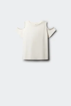 T-shirt de manga curta ombros descobertos com tachas menina