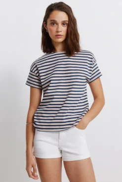 T-shirt em algodão com riscas duplas