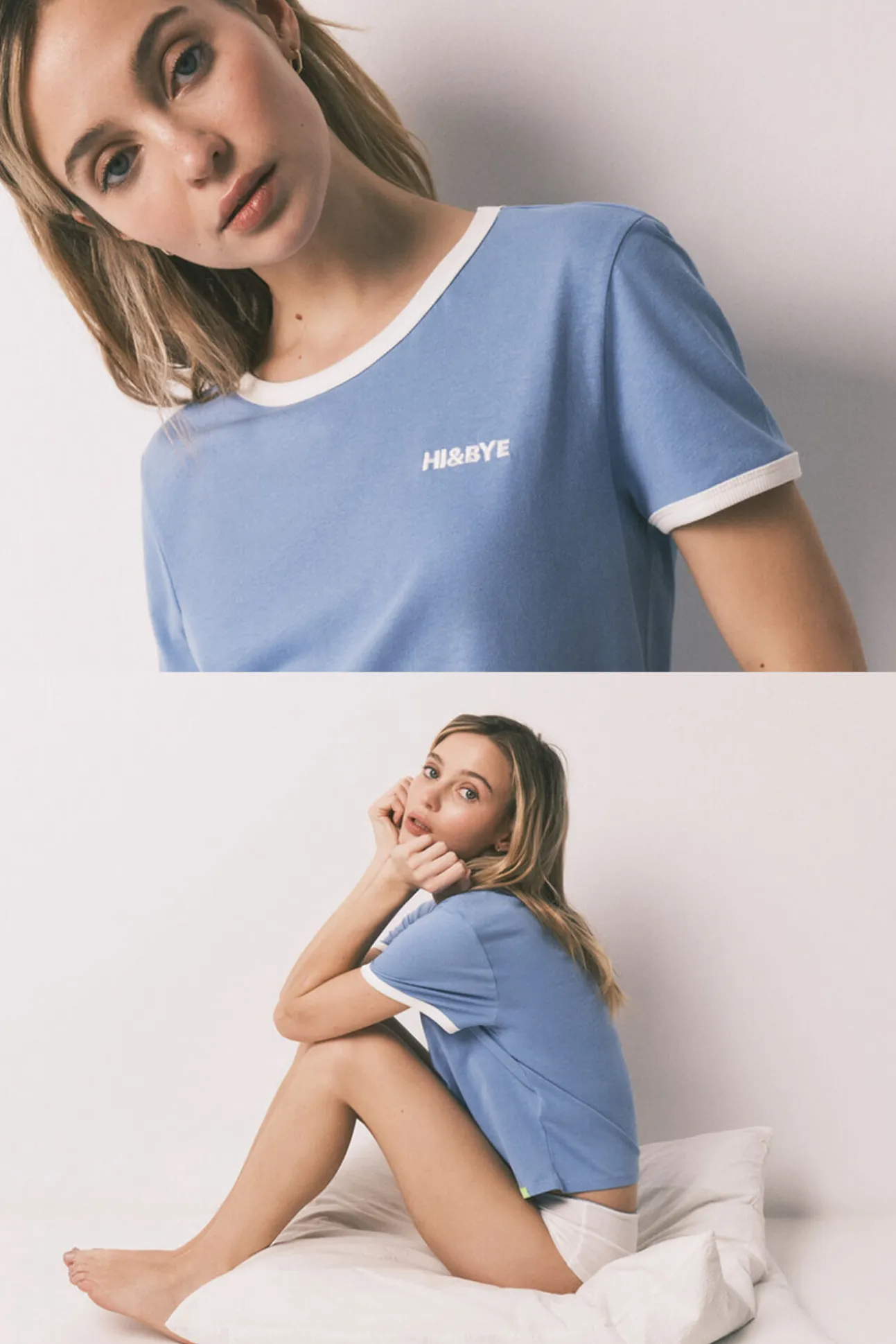T-shirt lisa manga curta em 100% algodão azul