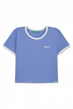 T-shirt lisa manga curta em 100% algodão azul