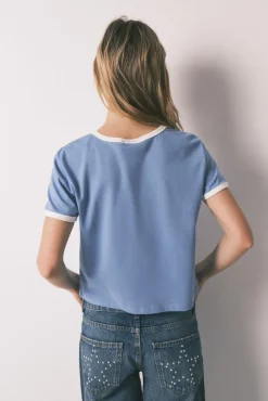 T-shirt lisa manga curta em 100% algodão azul