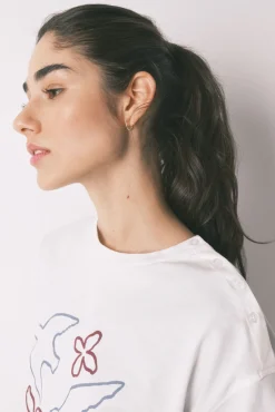 T-shirt manga 3/4 100% algodão branco