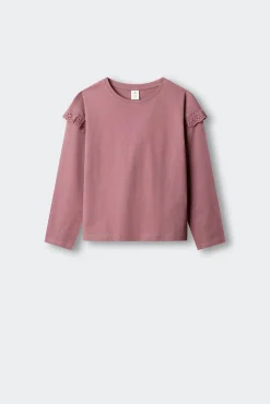 T-shirt manga comprida com folho menina