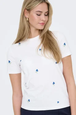 T-shirt manga curta com bordados